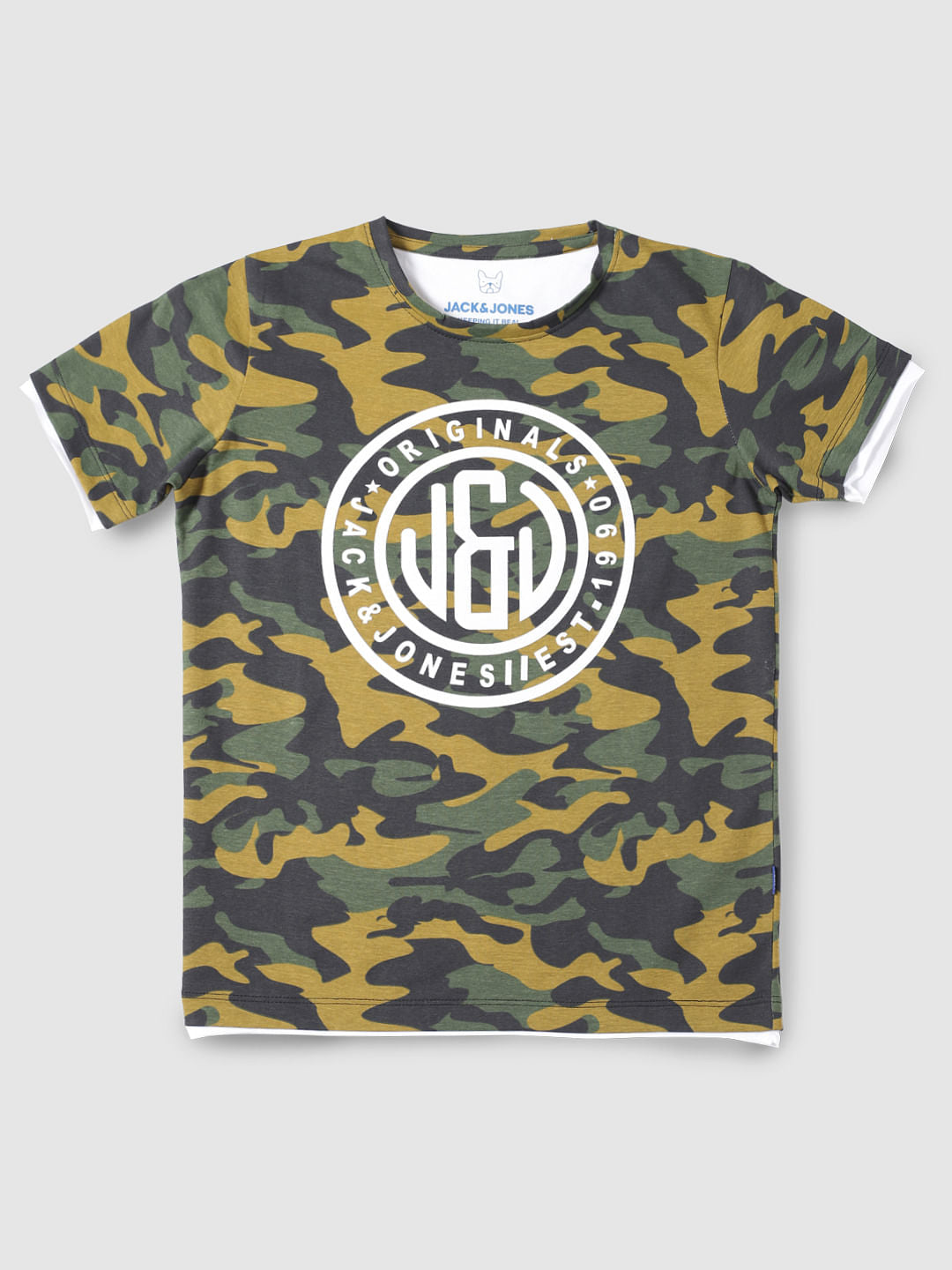Boys Green Camo Print Crew Neck T-Shirt - 128/8Y