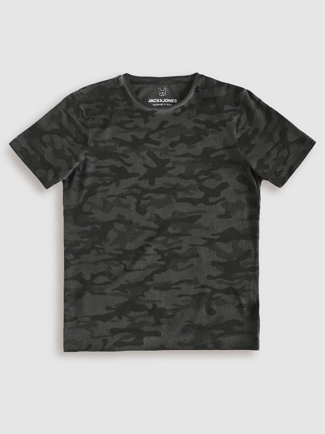 Boys Dark Grey Camo Crew Neck T-Shirt - 128/8Y