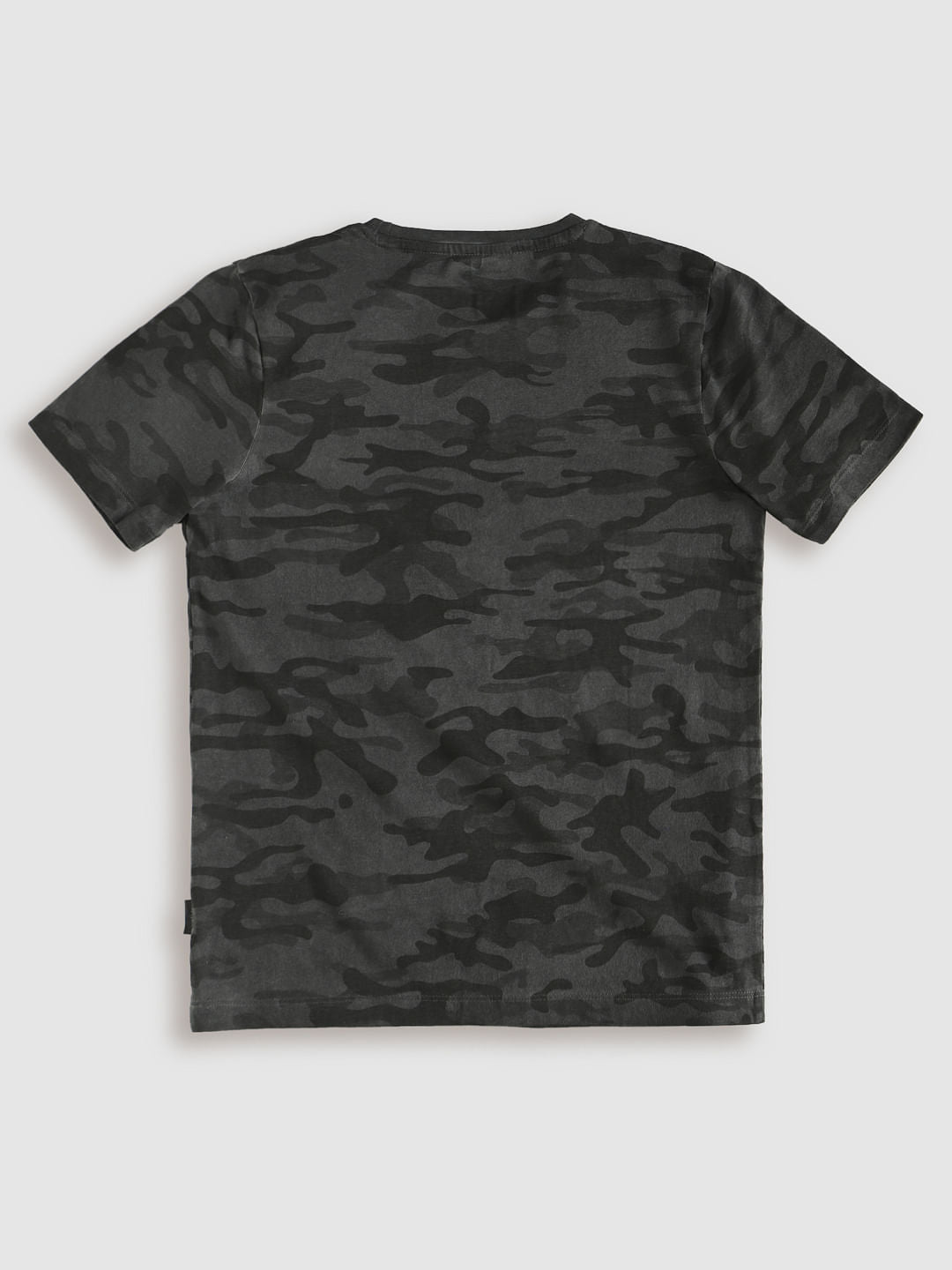 Boys Dark Grey Camo Crew Neck T-Shirt