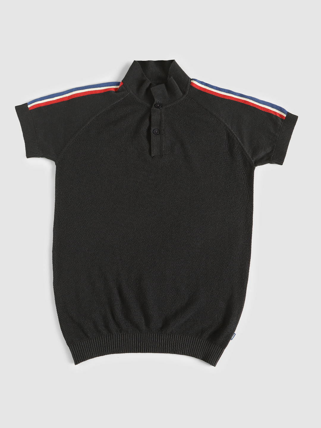 Boys Black Tape Detail Polo Neck T-Shirt - 128/8Y