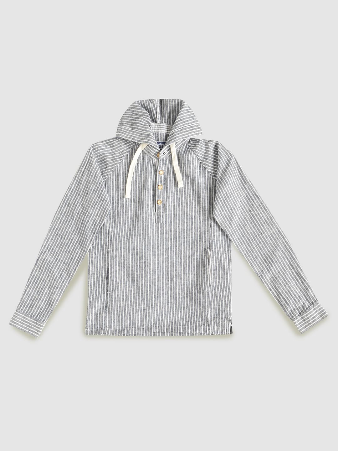 Boys Blue Striped Hooded Shirt - 128/8Y