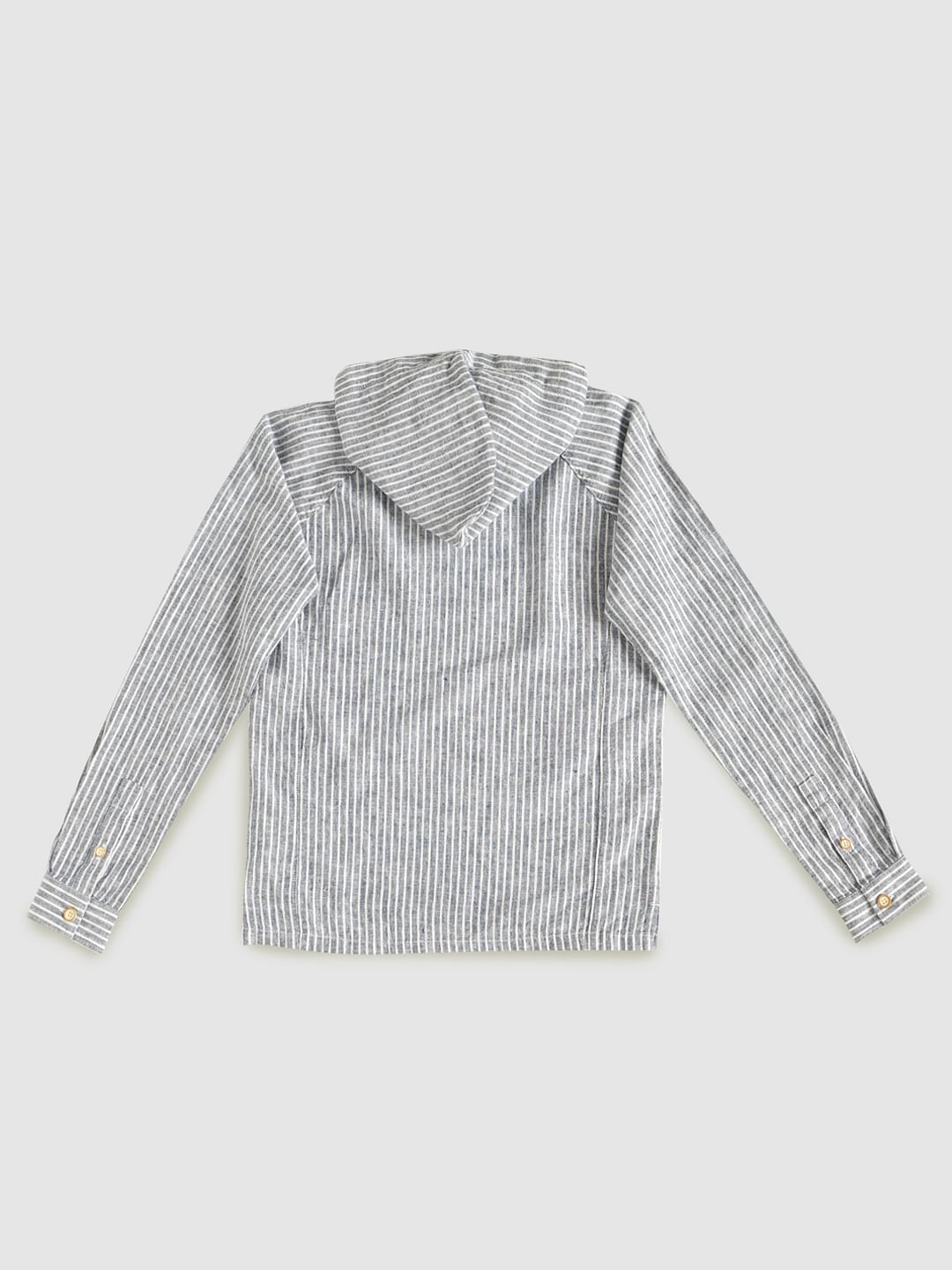 Boys Blue Striped Hooded Shirt