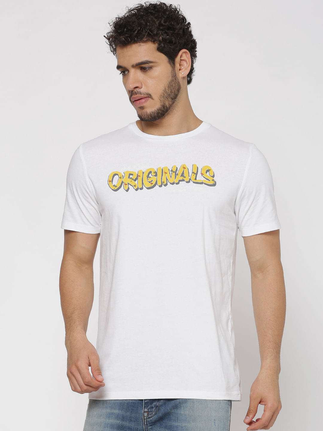 White Text Print Crew Neck T-Shirt - S