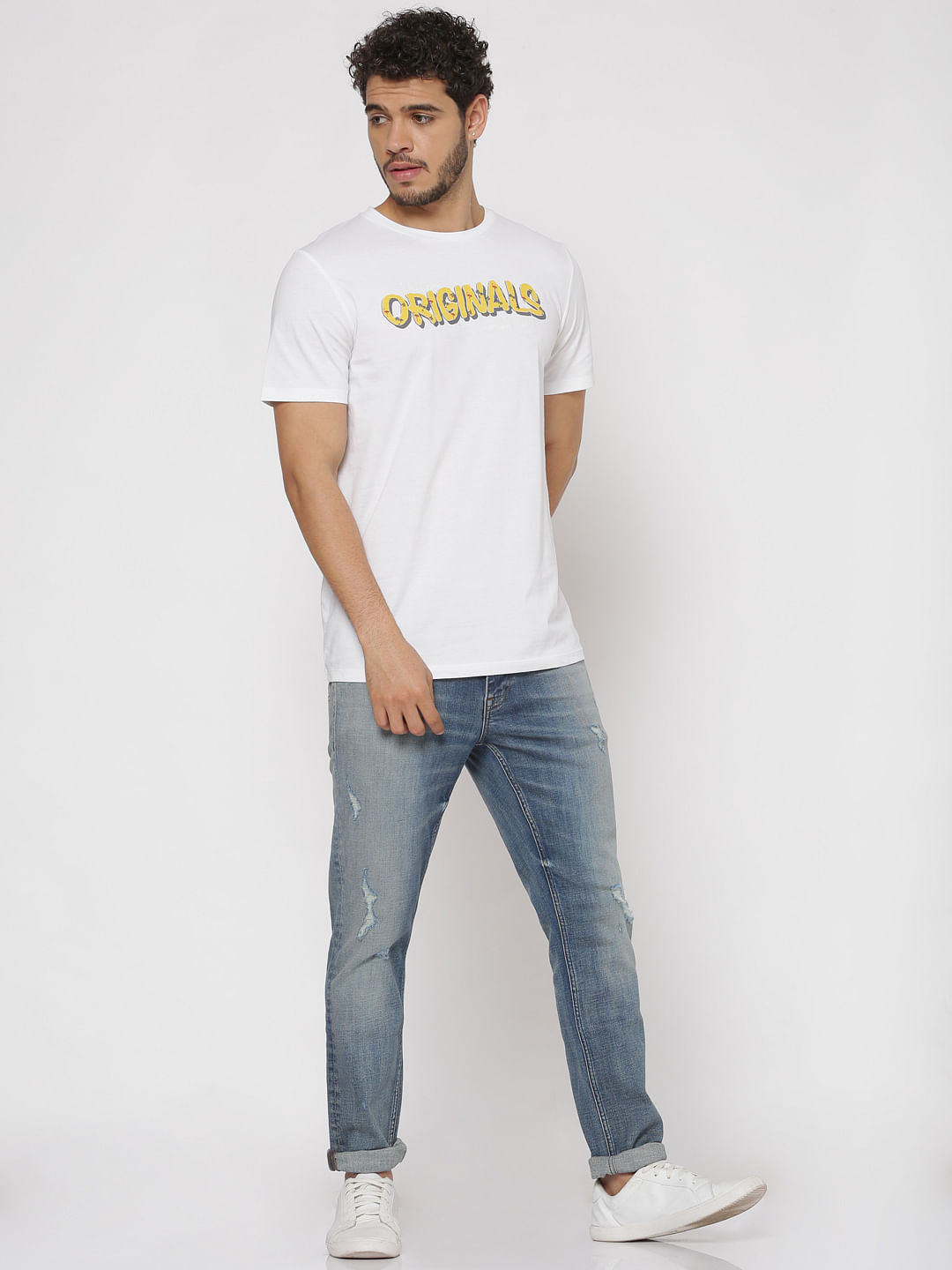 White Text Print Crew Neck T-Shirt