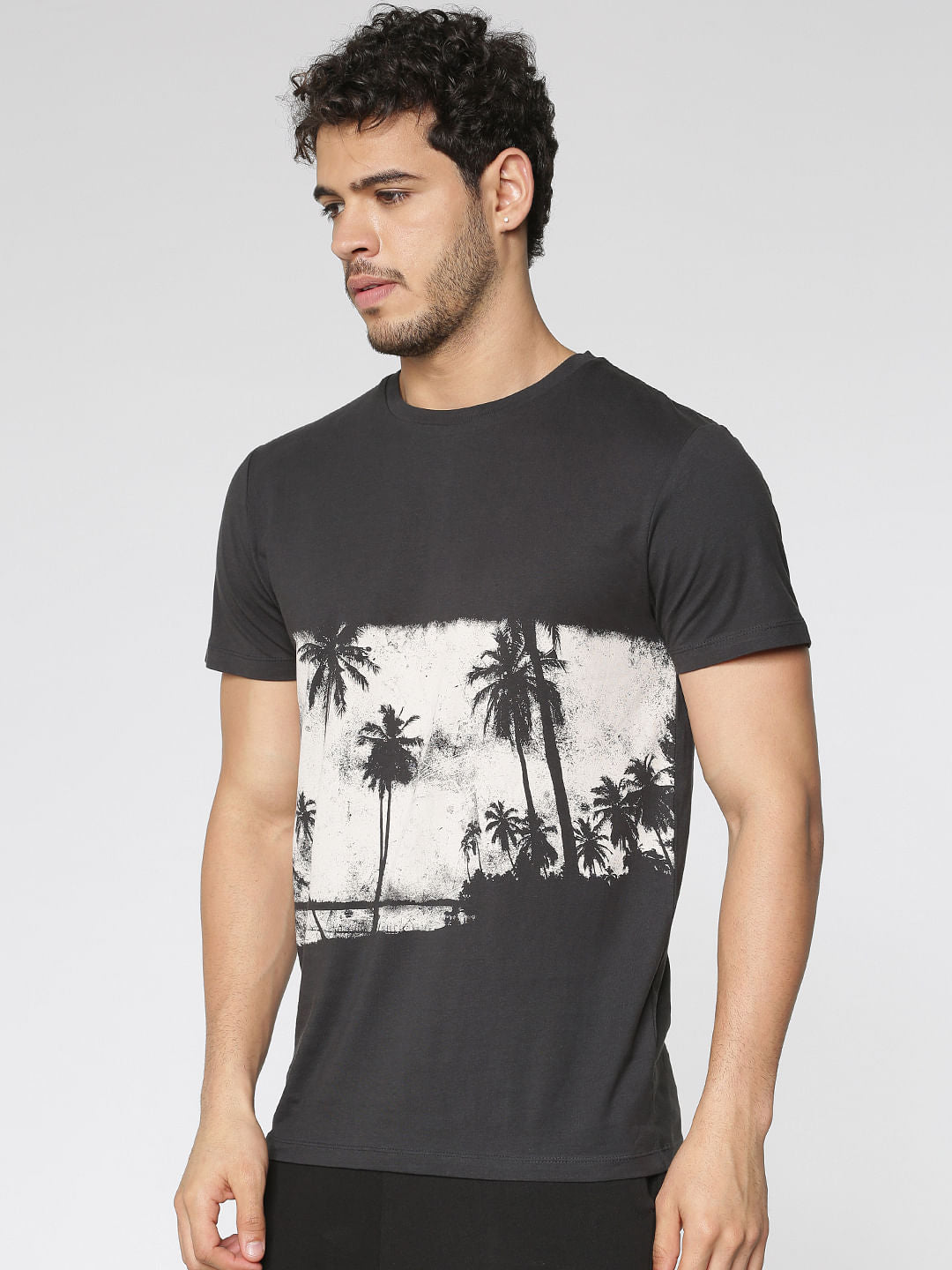 Black Graphic Print Crew Neck T-Shirt