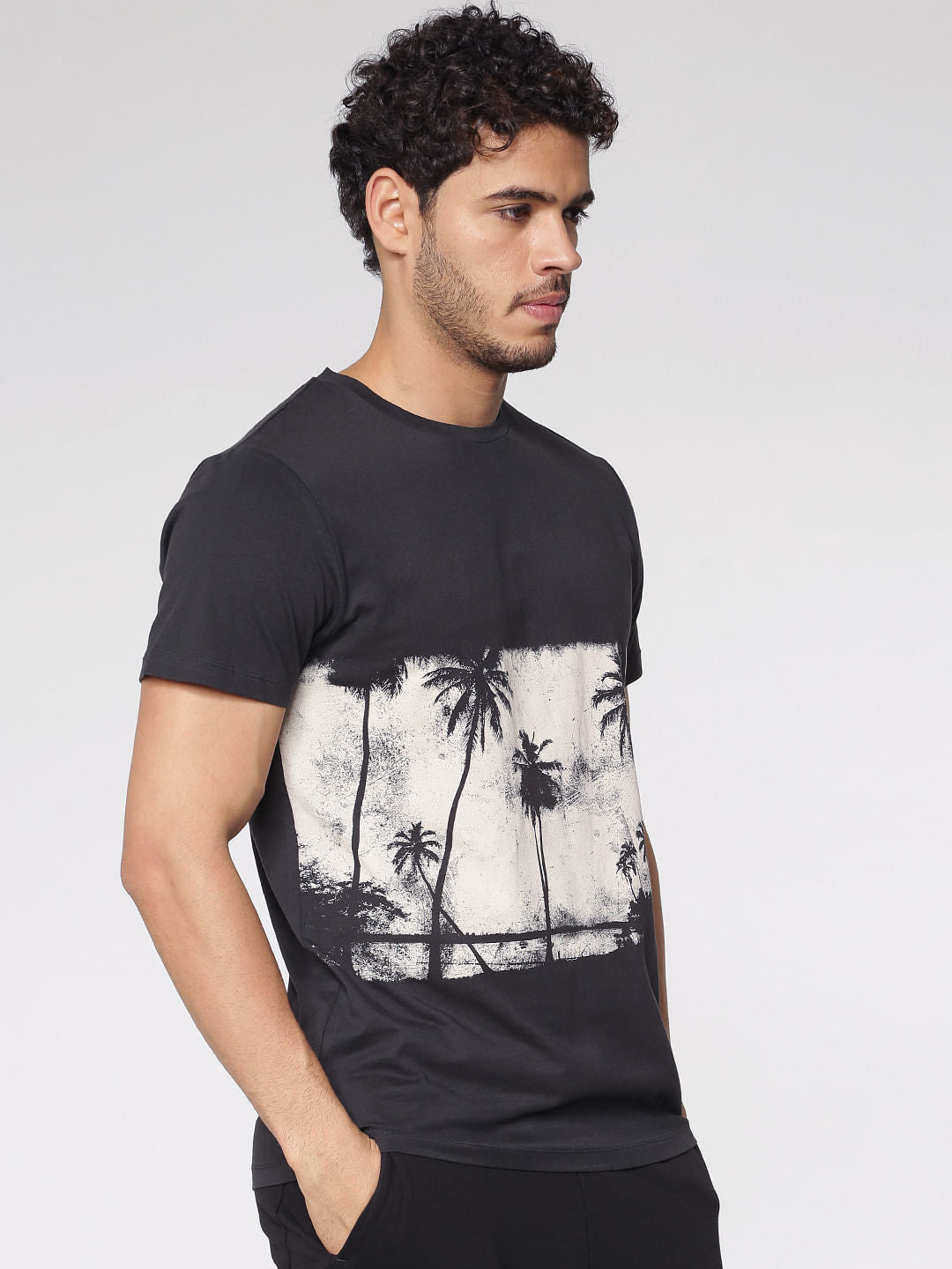 Black Graphic Print Crew Neck T-Shirt