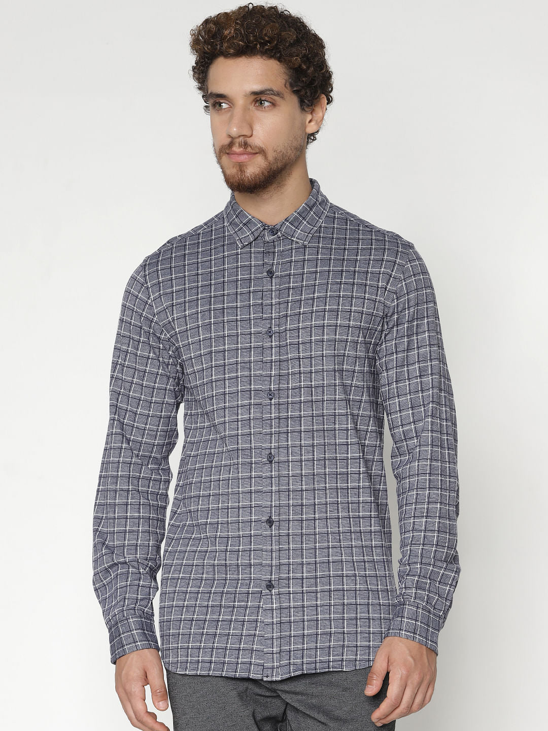 Blue Check Full Sleeves Shirt - S
