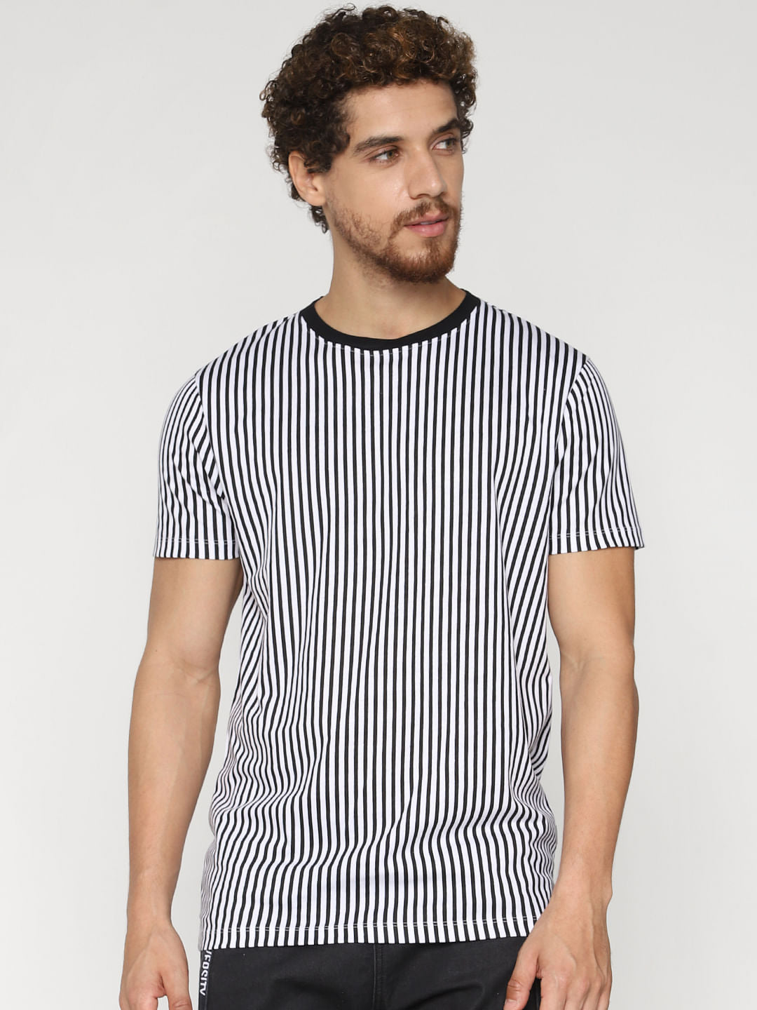 White Striped Crew Neck T-Shirt - S