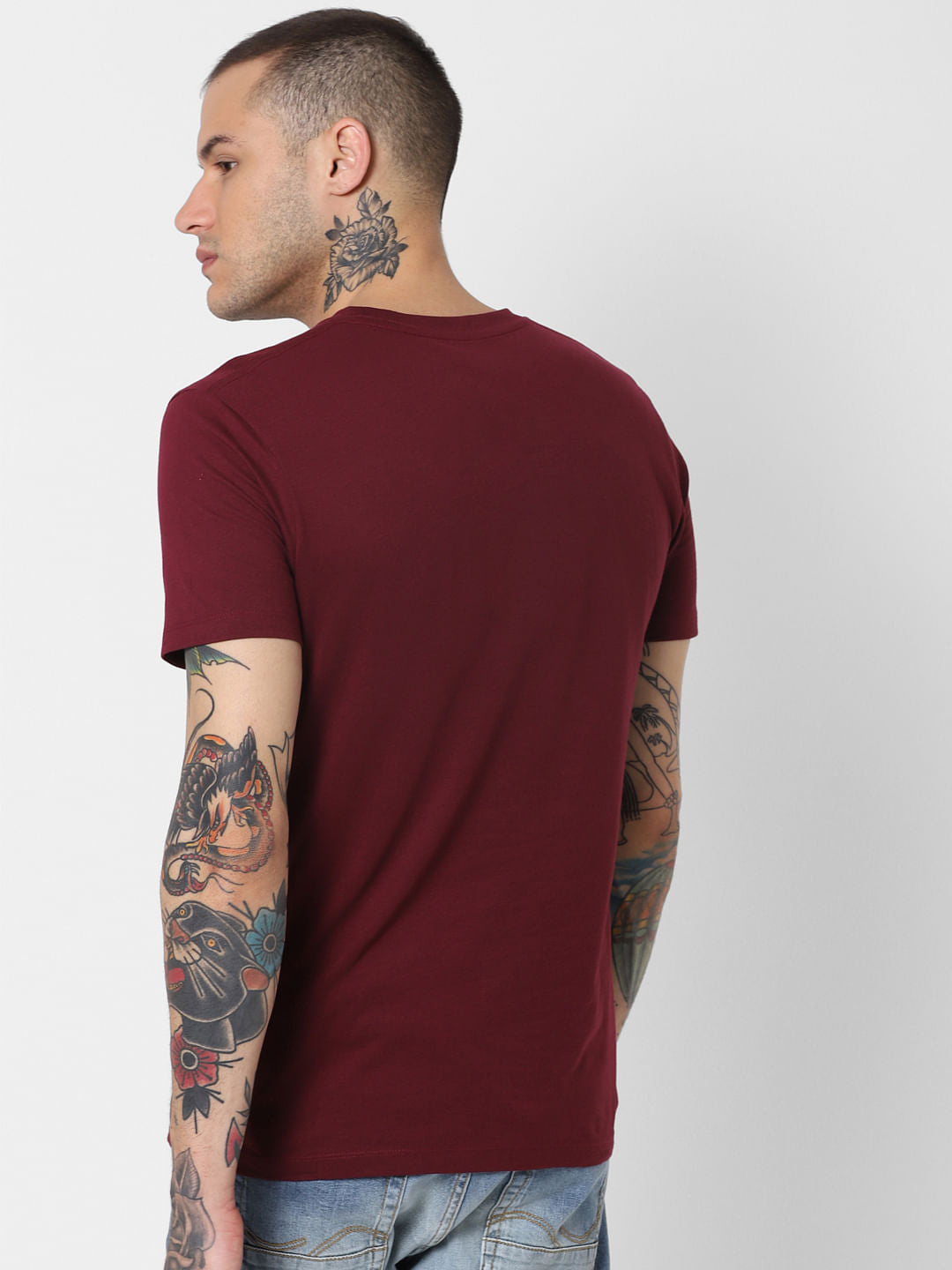 Burgundy Logo Print Crew Neck T-Shirt