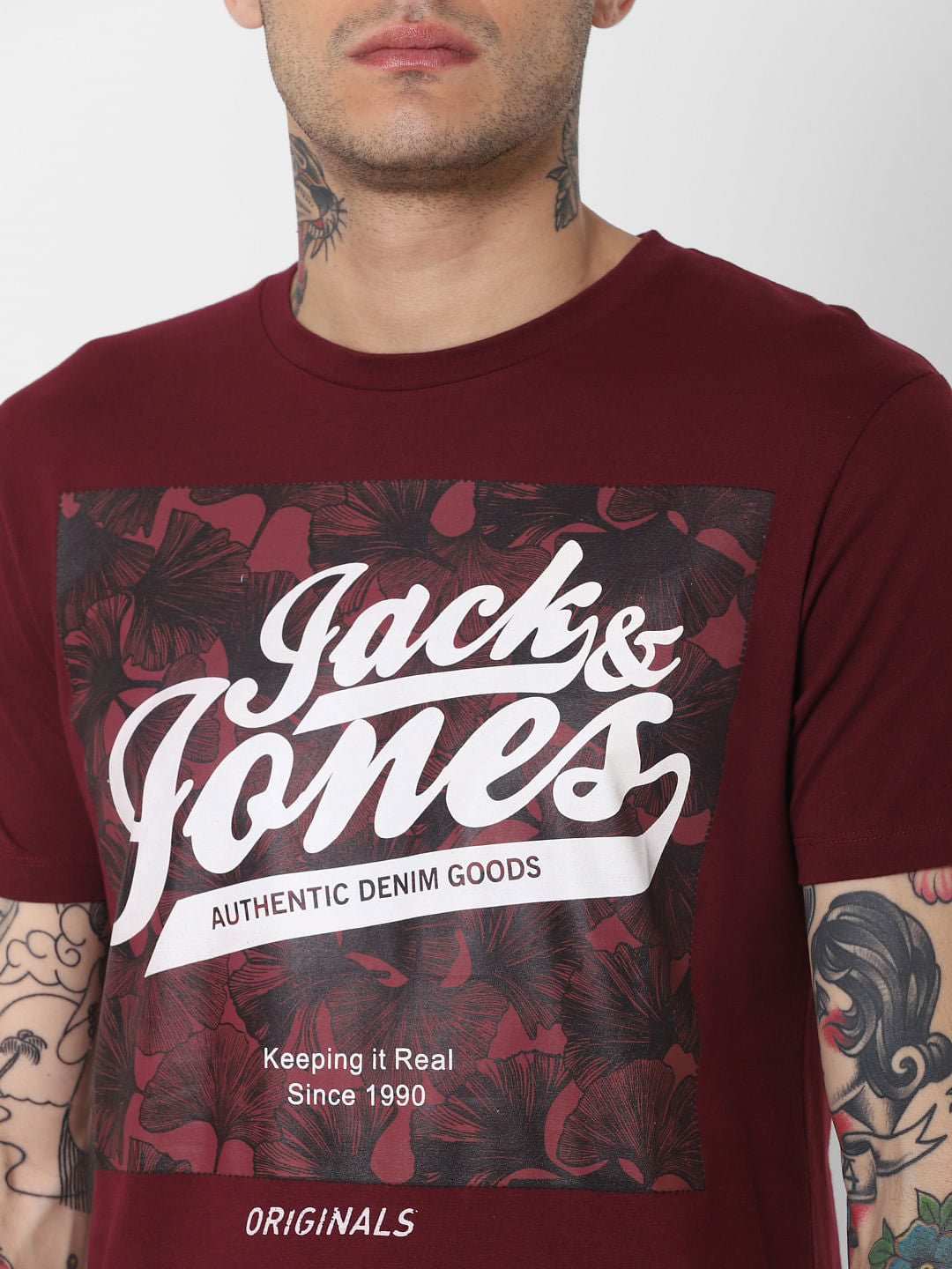Burgundy Logo Print Crew Neck T-Shirt