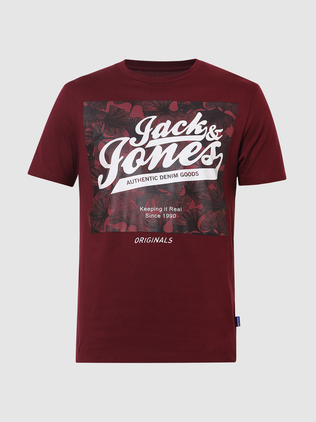 Burgundy Logo Print Crew Neck T-Shirt