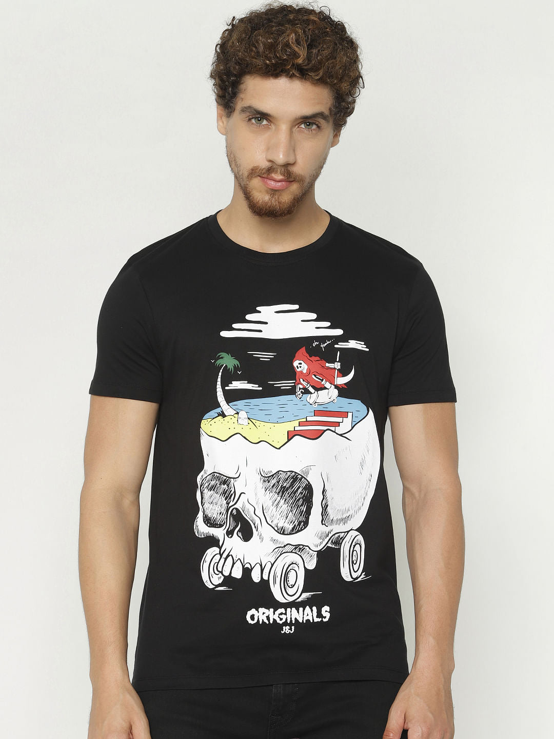 Black Graphic Print Crew Neck T-Shirt
