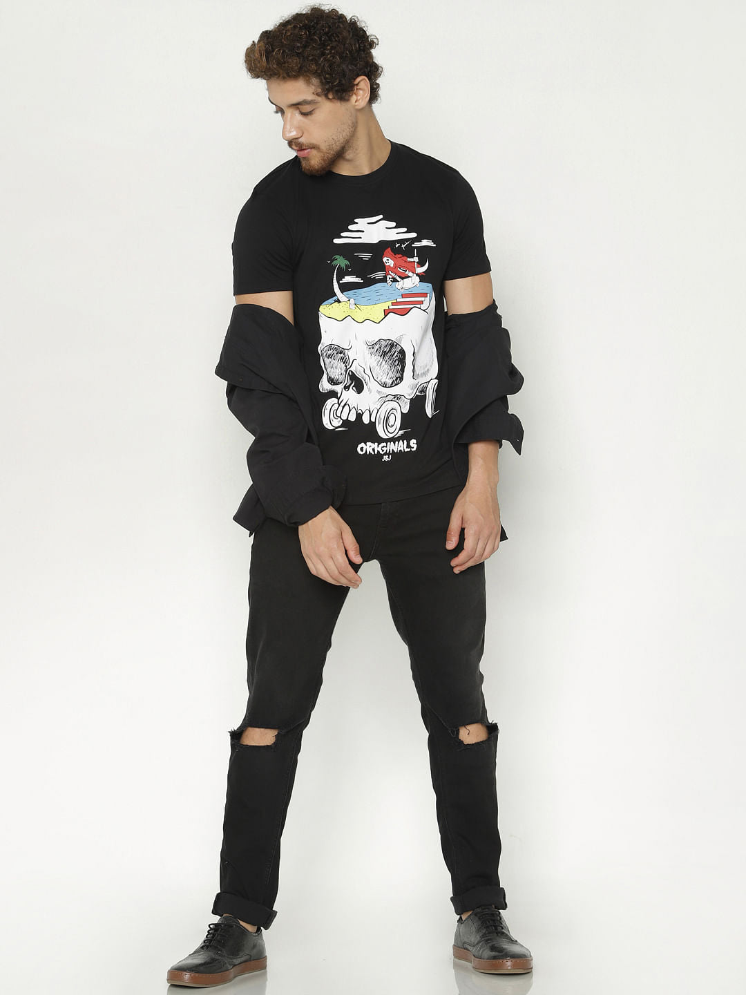 Black Graphic Print Crew Neck T-Shirt