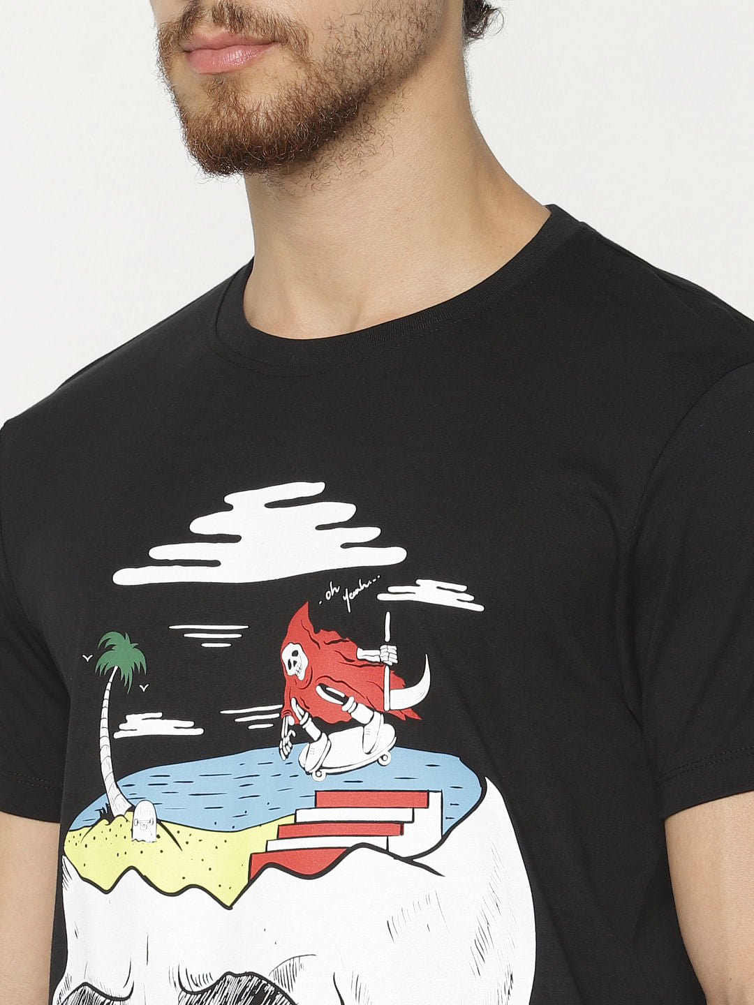 Black Graphic Print Crew Neck T-Shirt