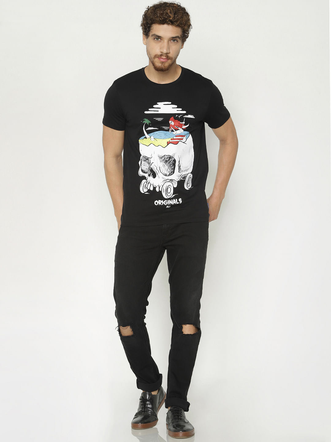 Black Graphic Print Crew Neck T-Shirt