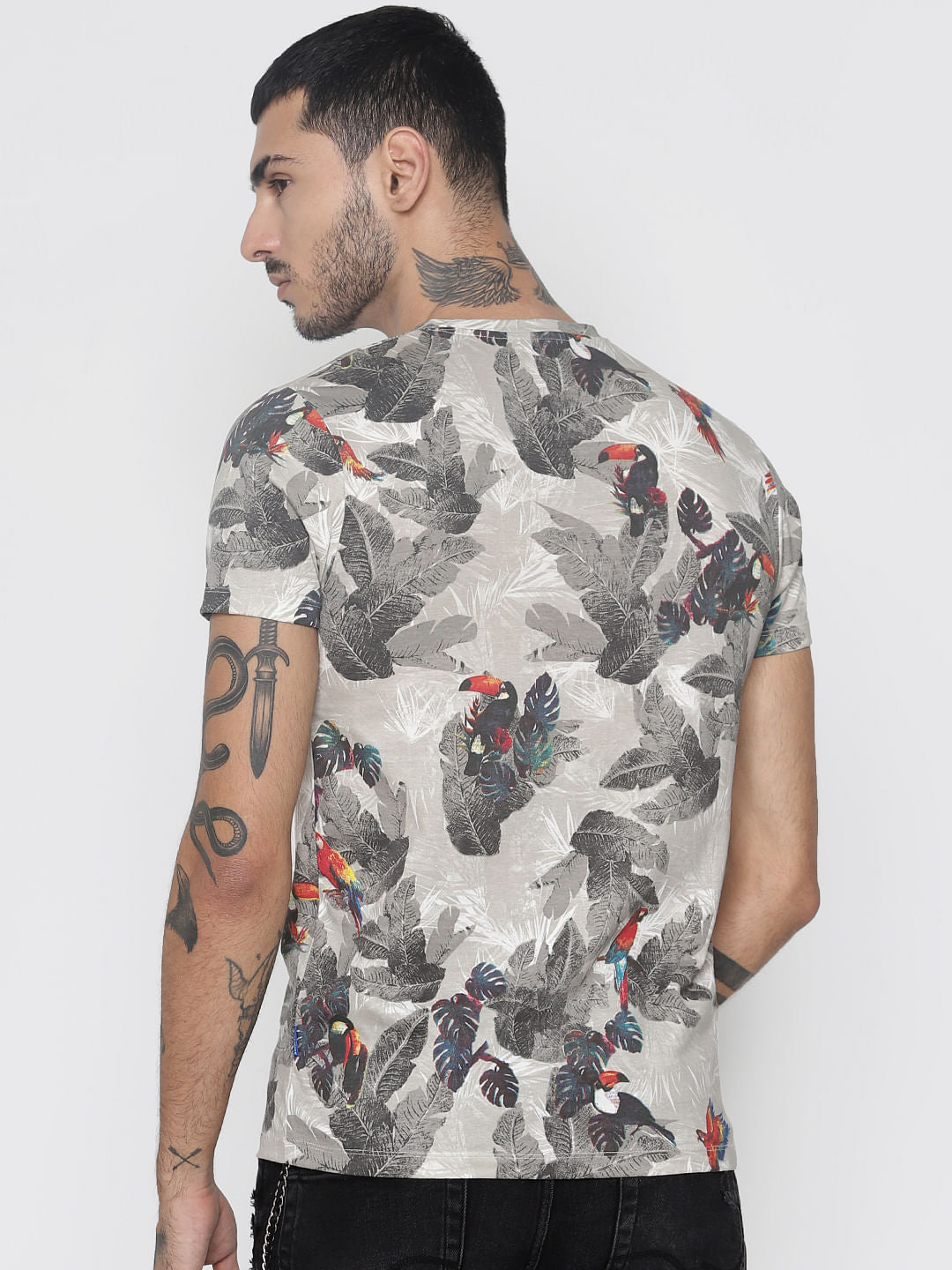 Grey All Over Print Crew Neck T-Shirt