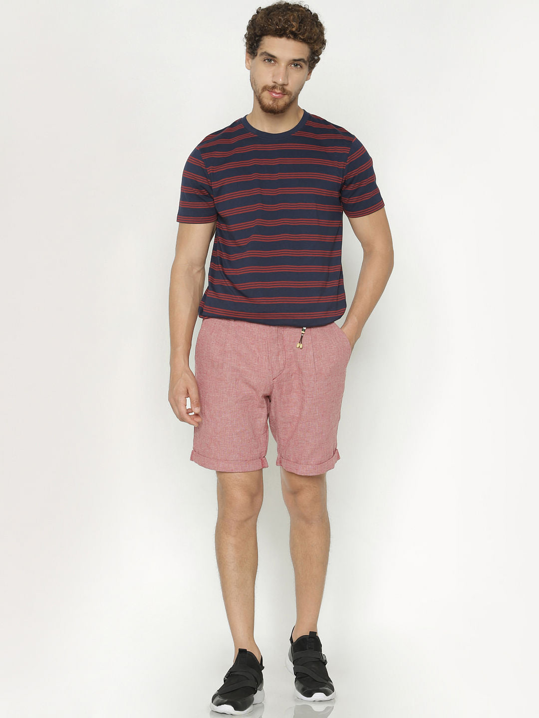 Navy Blue Striped Crew Neck T-Shirt