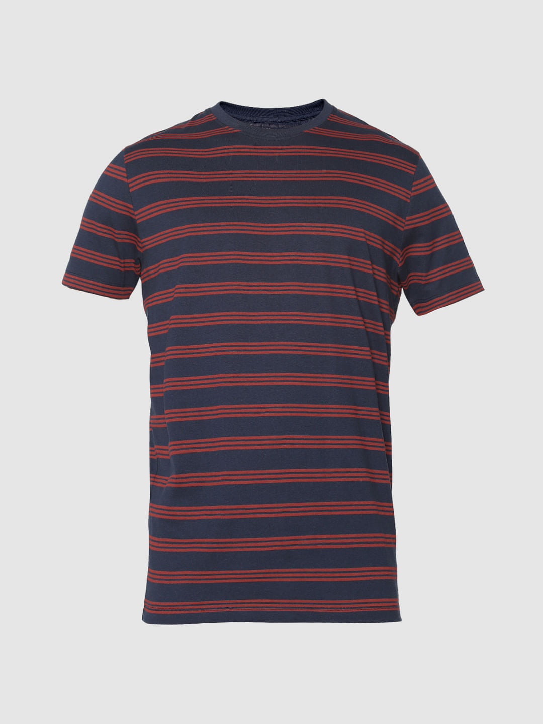 Navy Blue Striped Crew Neck T-Shirt