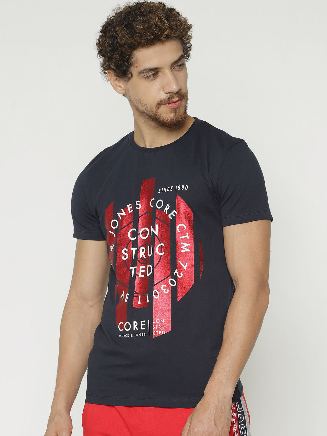 Navy Blue Graphic Print Crew Neck T-Shirt