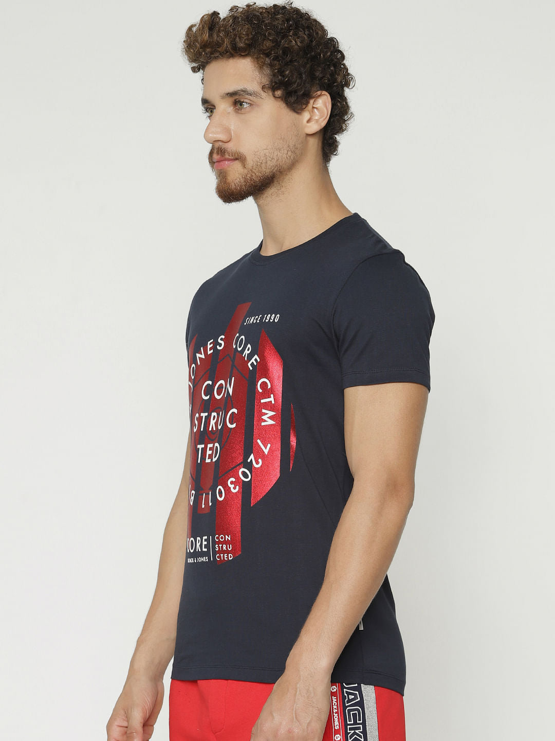 Navy Blue Graphic Print Crew Neck T-Shirt