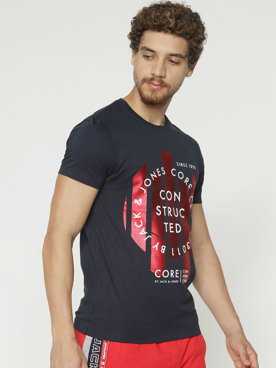 Navy Blue Graphic Print Crew Neck T-Shirt