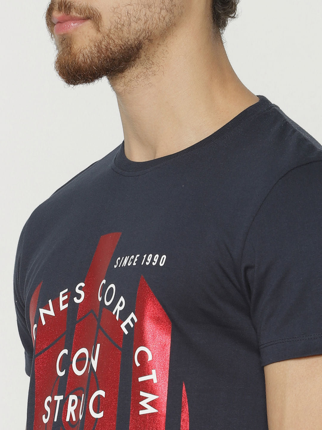 Navy Blue Graphic Print Crew Neck T-Shirt