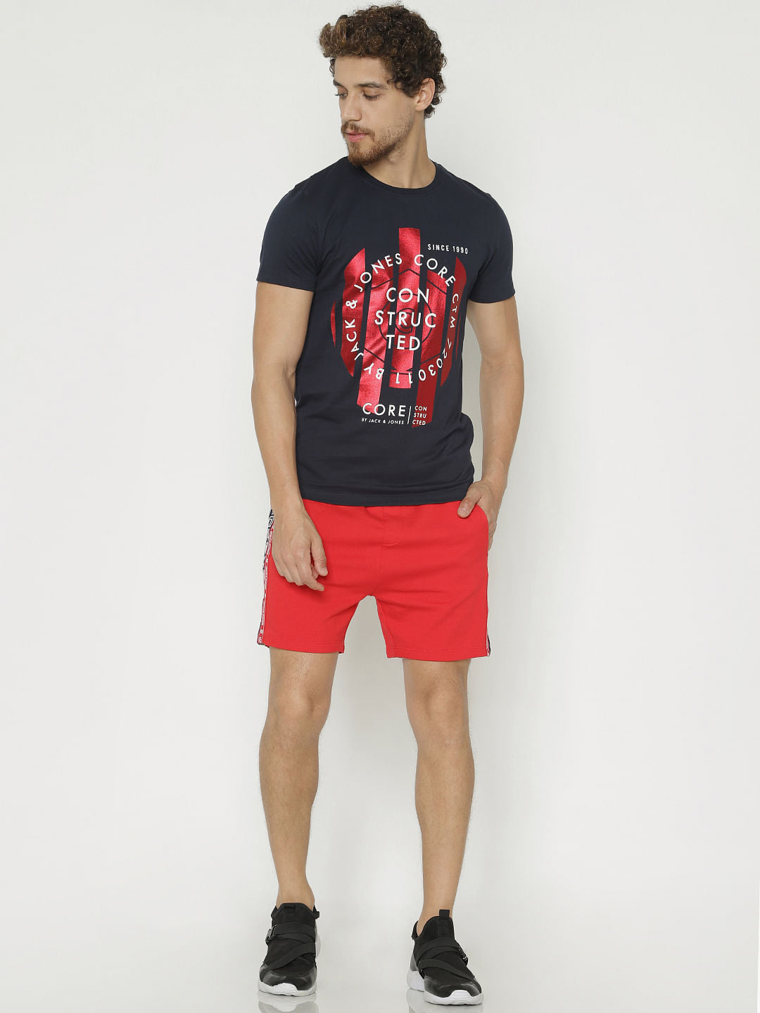 Navy Blue Graphic Print Crew Neck T-Shirt