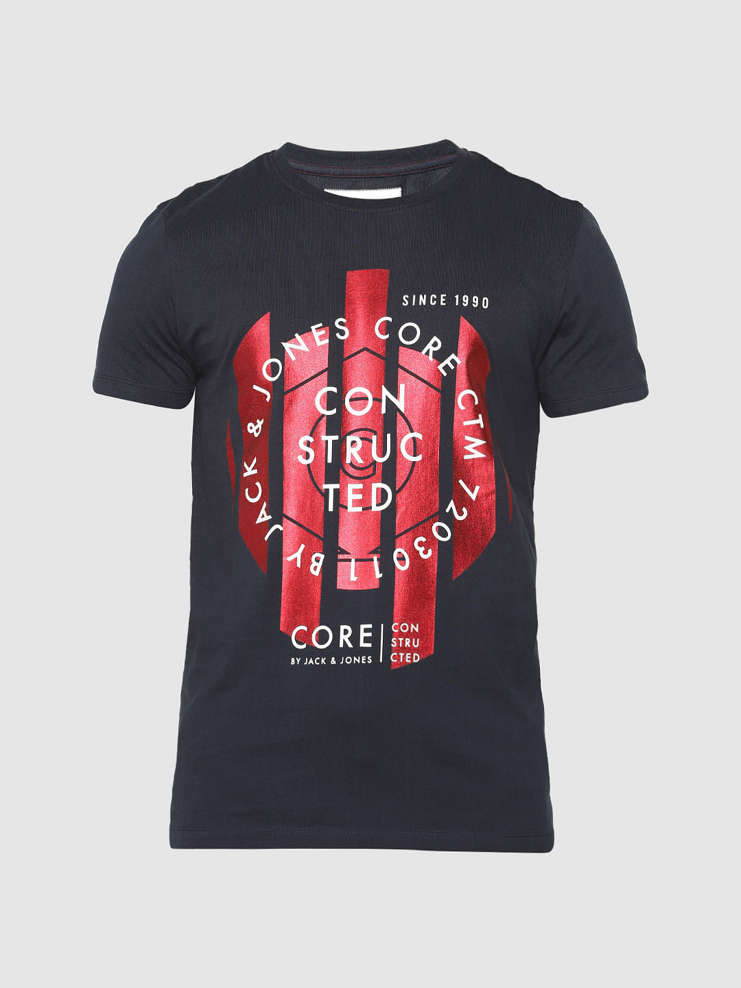 Navy Blue Graphic Print Crew Neck T-Shirt