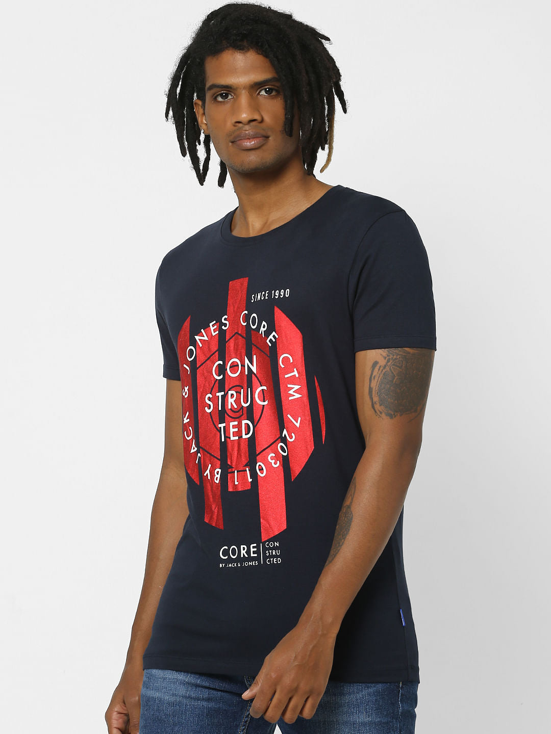 Blue Text Print Crew Neck T-shirt