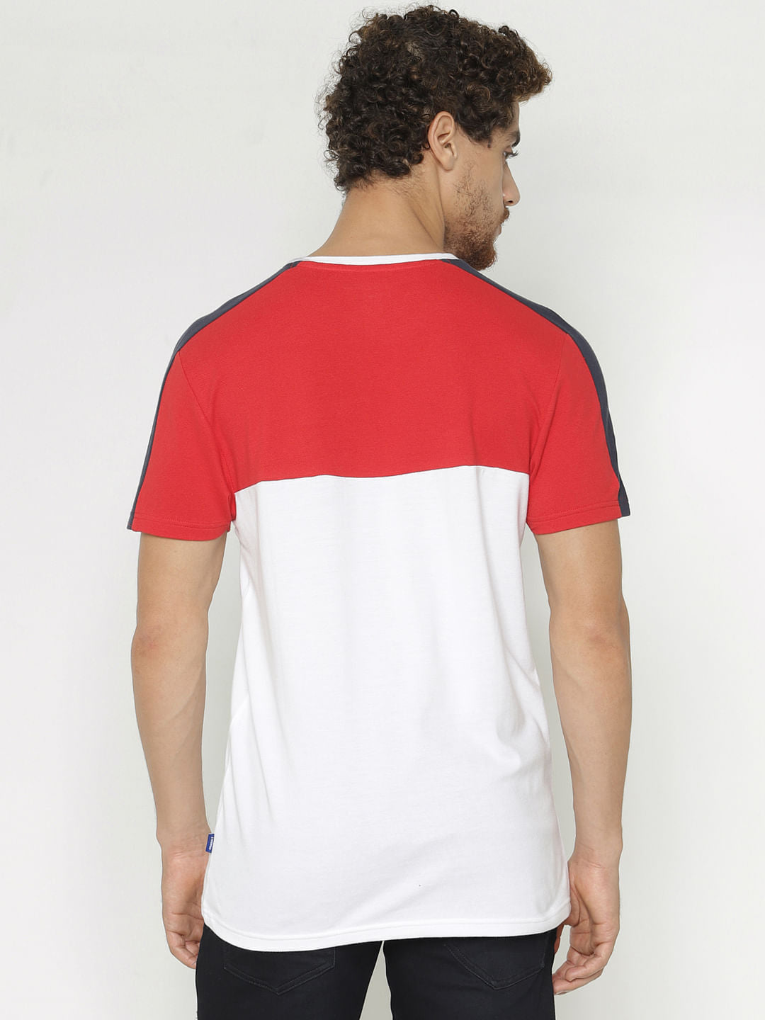 White Colour Blocked Crew Neck T-Shirt