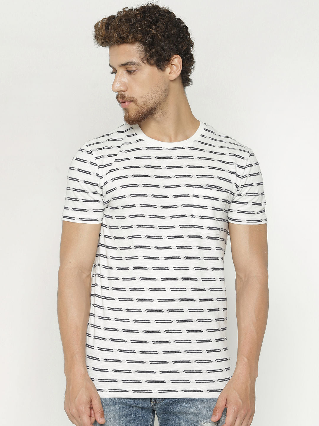 White All Over Print Crew Neck T-Shirt