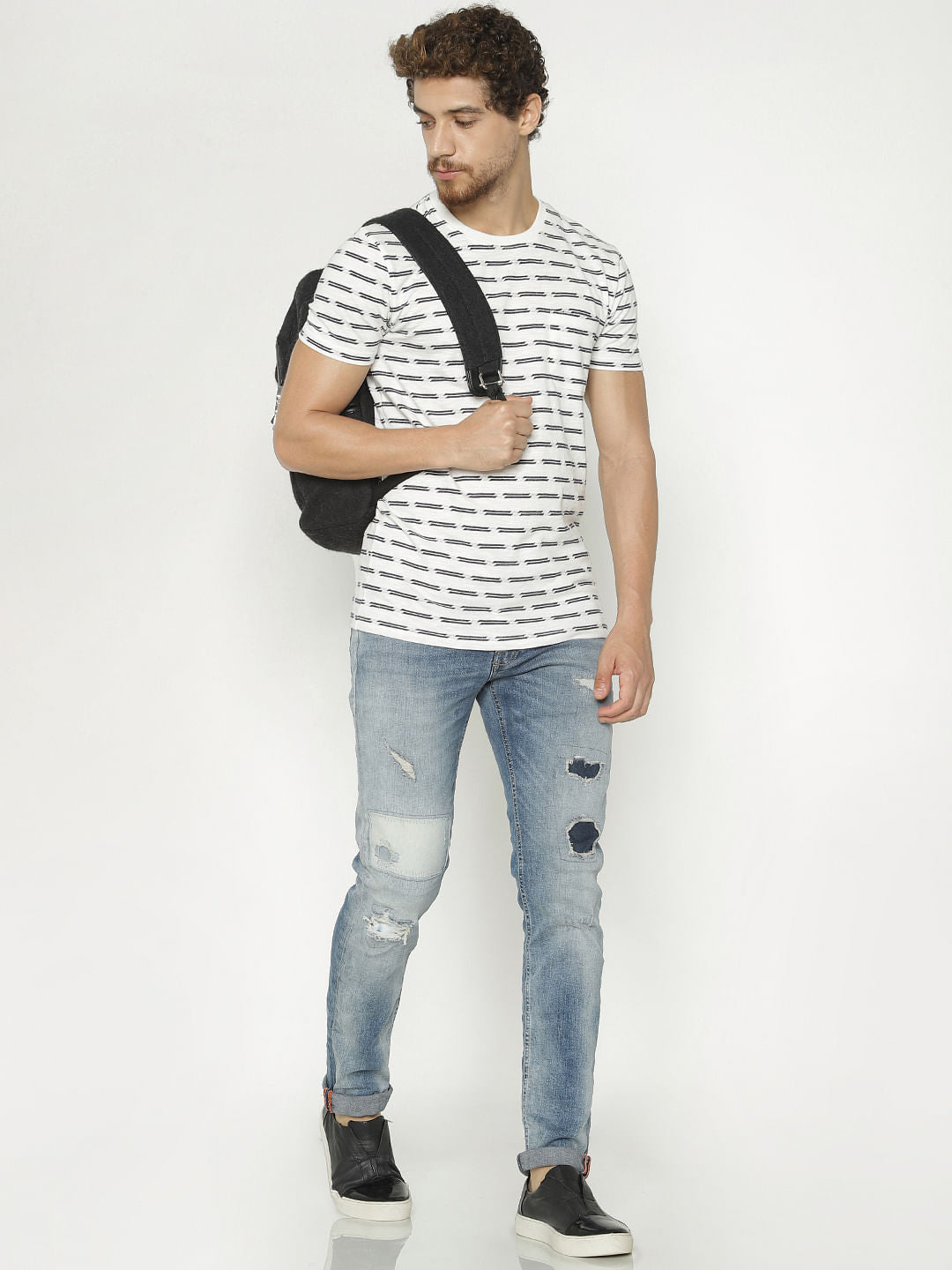 White All Over Print Crew Neck T-Shirt
