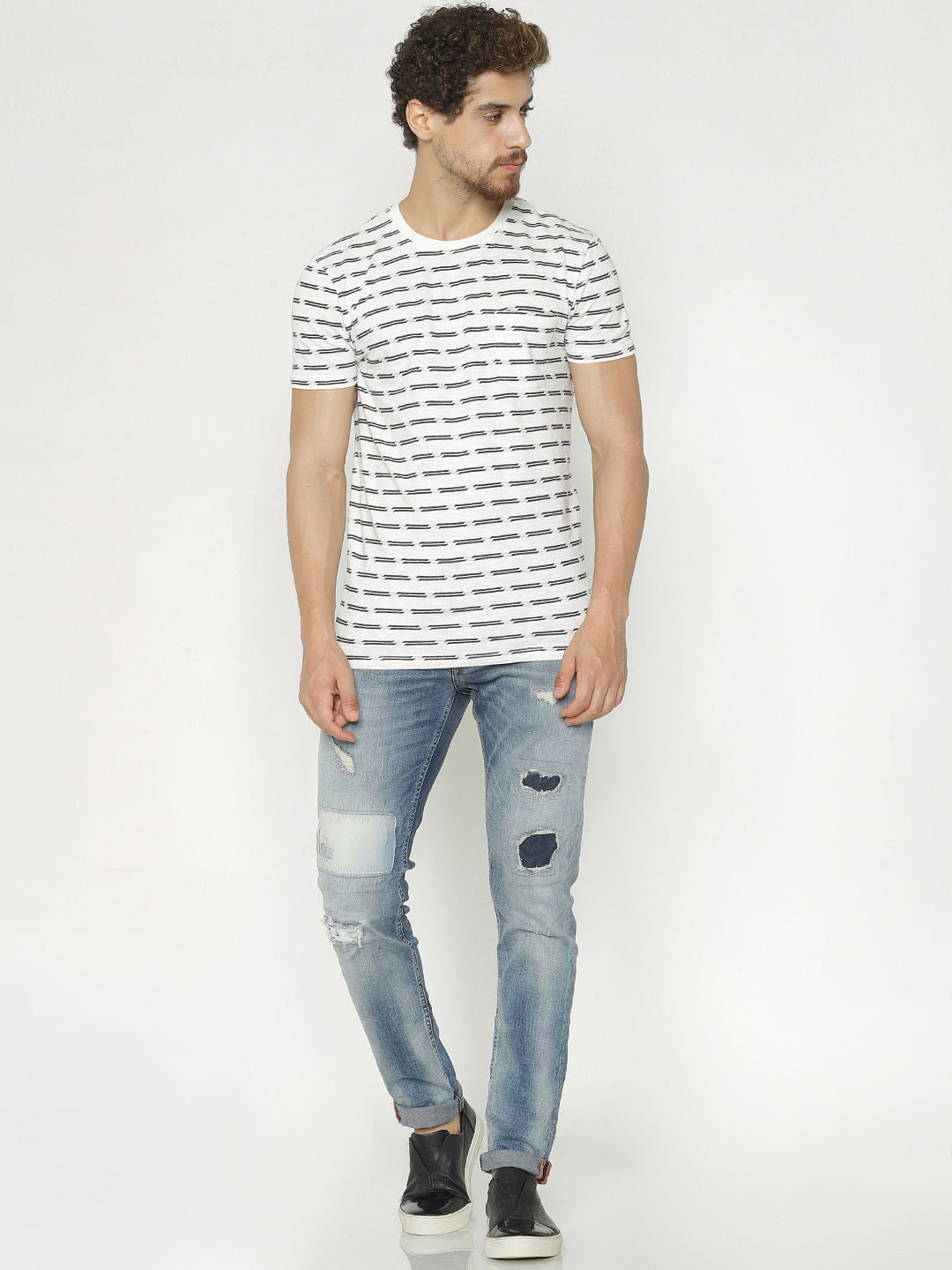 White All Over Print Crew Neck T-Shirt