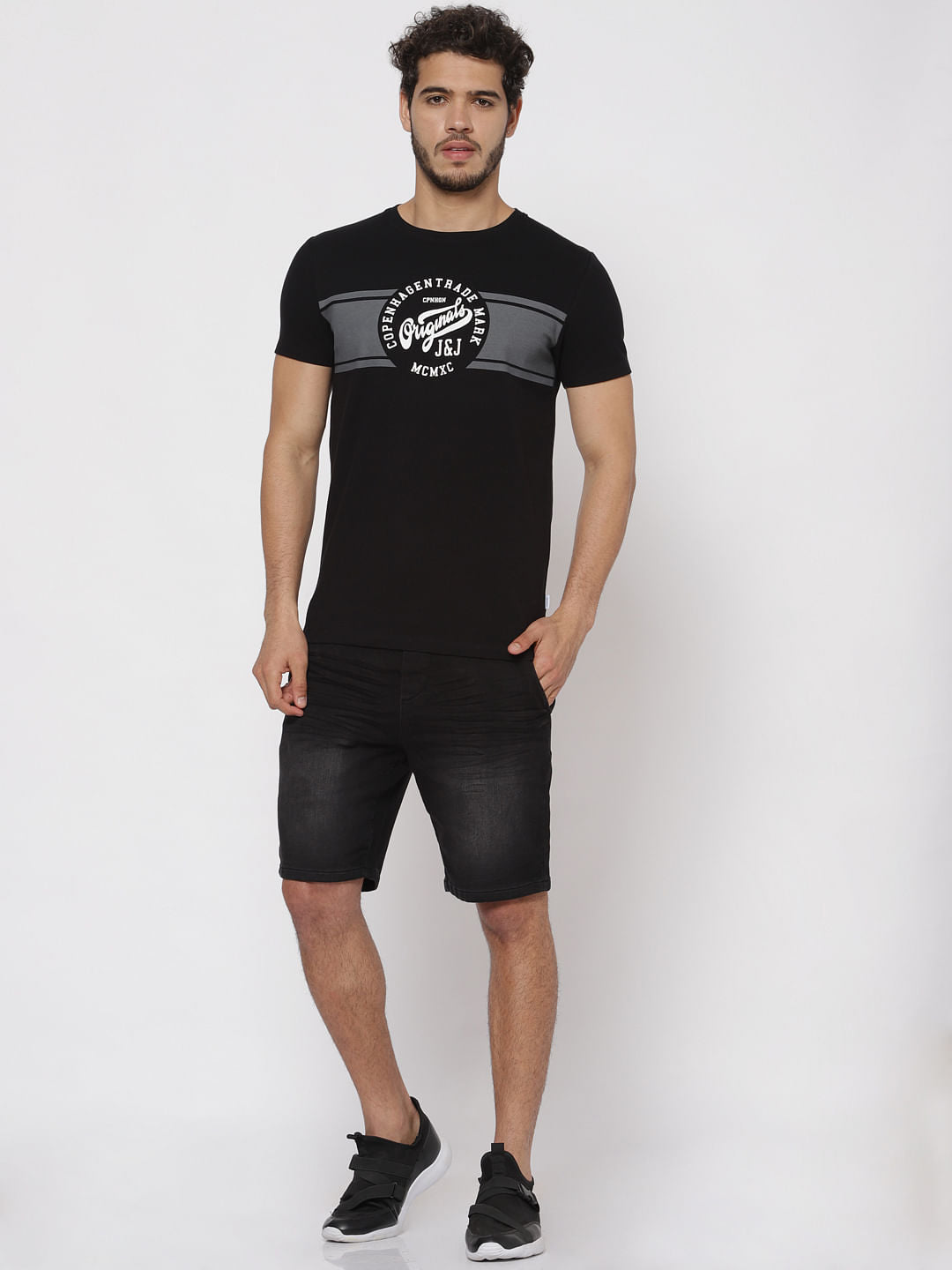 Black Text Print Crew Neck T-Shirt