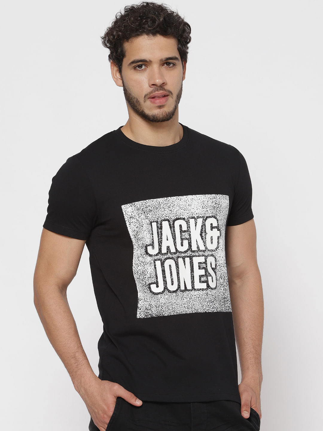 Black Text Print Crew Neck T-Shirt