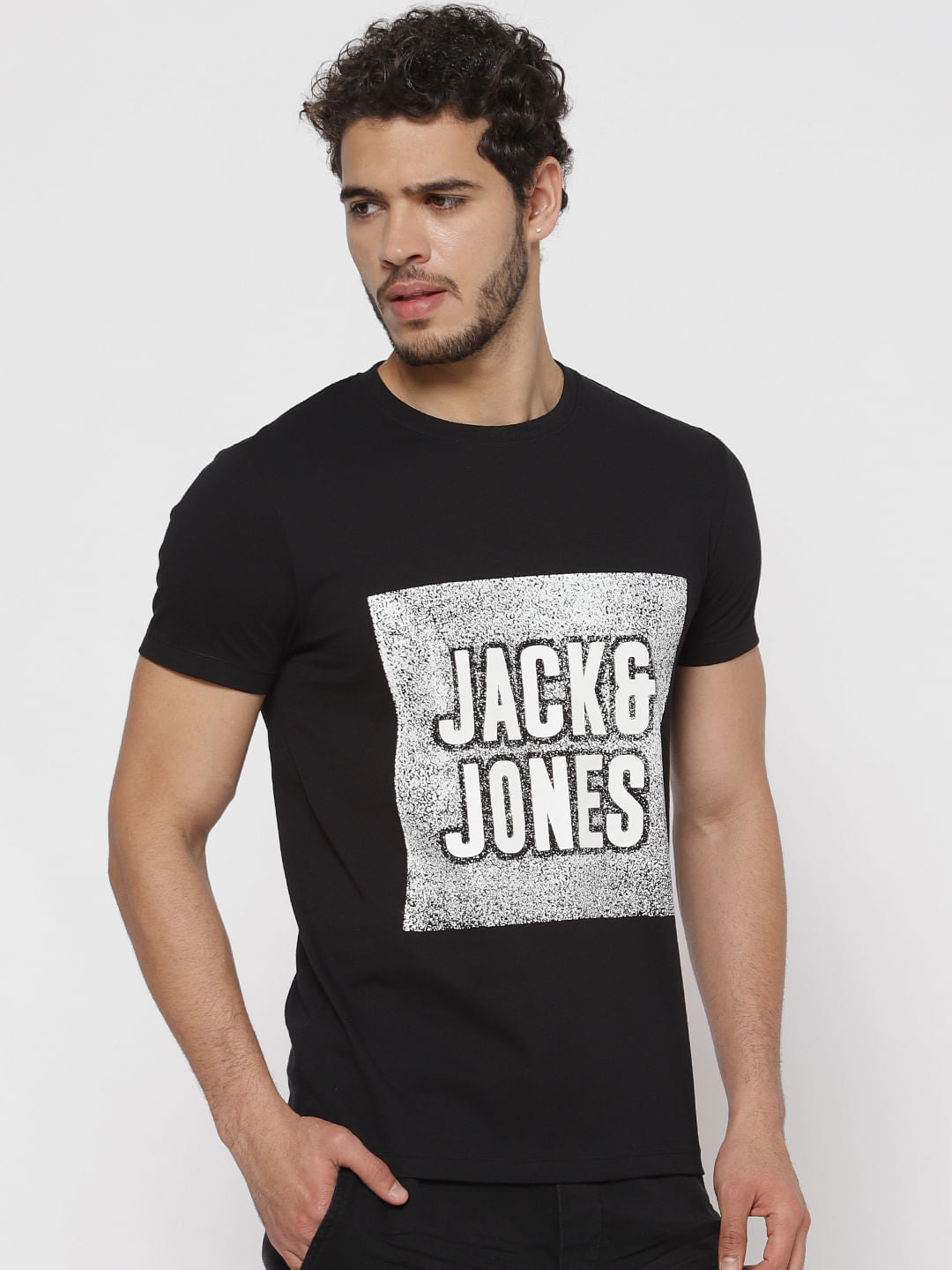 Black Text Print Crew Neck T-Shirt