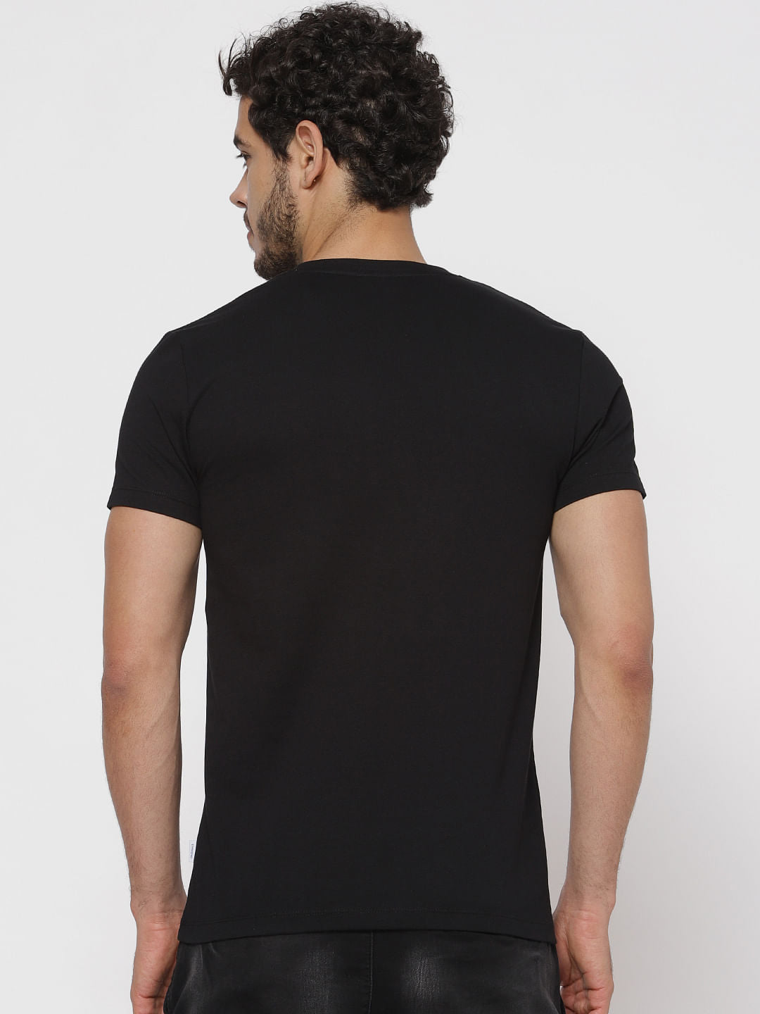 Black Text Print Crew Neck T-Shirt