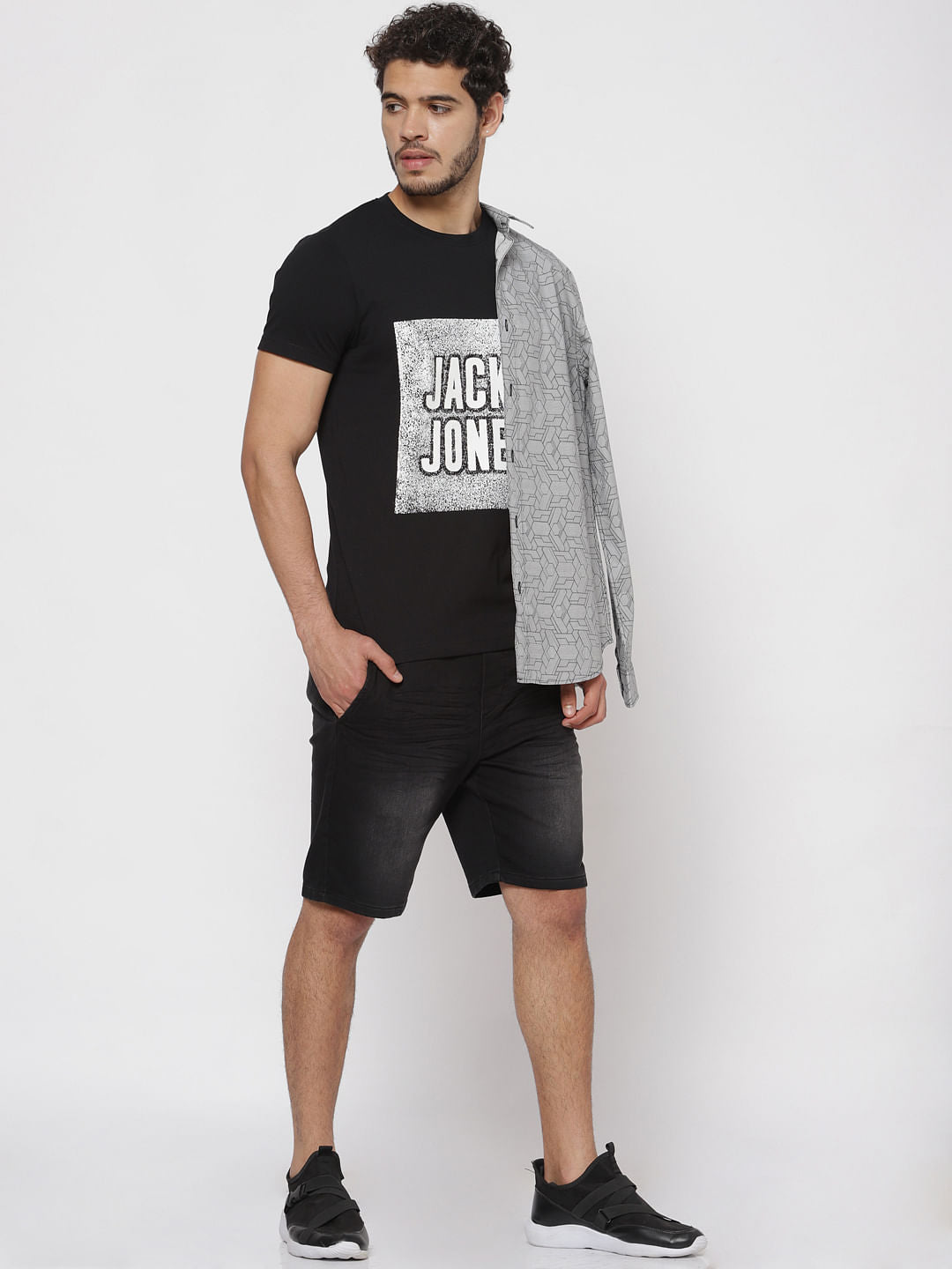 Black Text Print Crew Neck T-Shirt