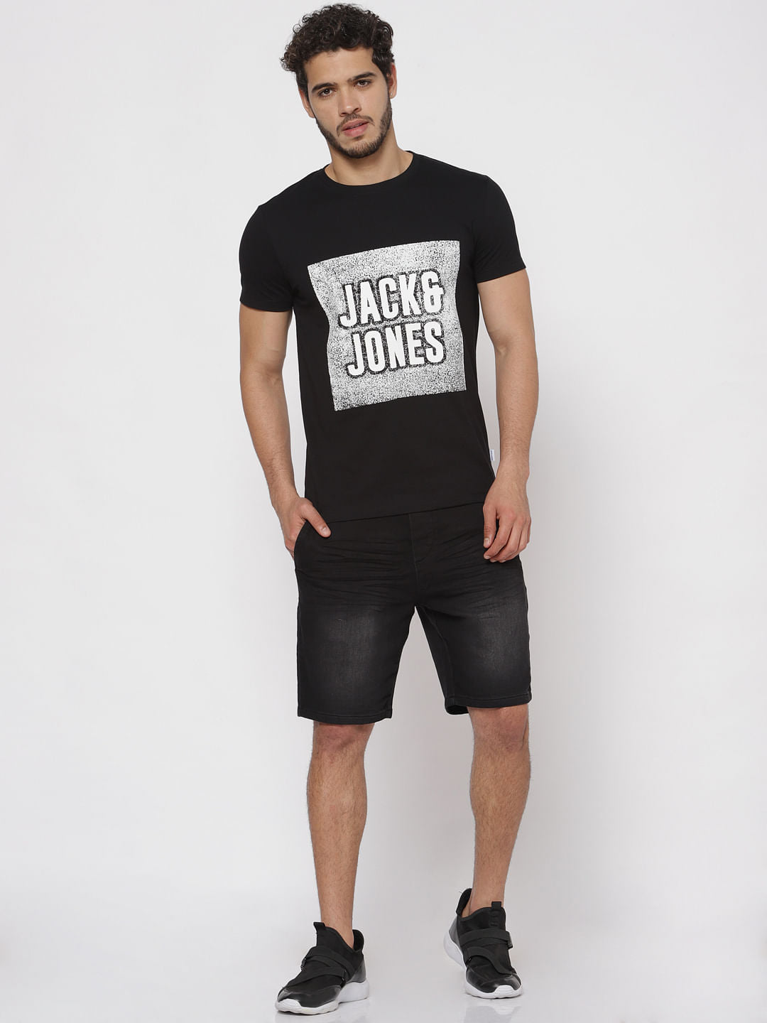 Black Text Print Crew Neck T-Shirt