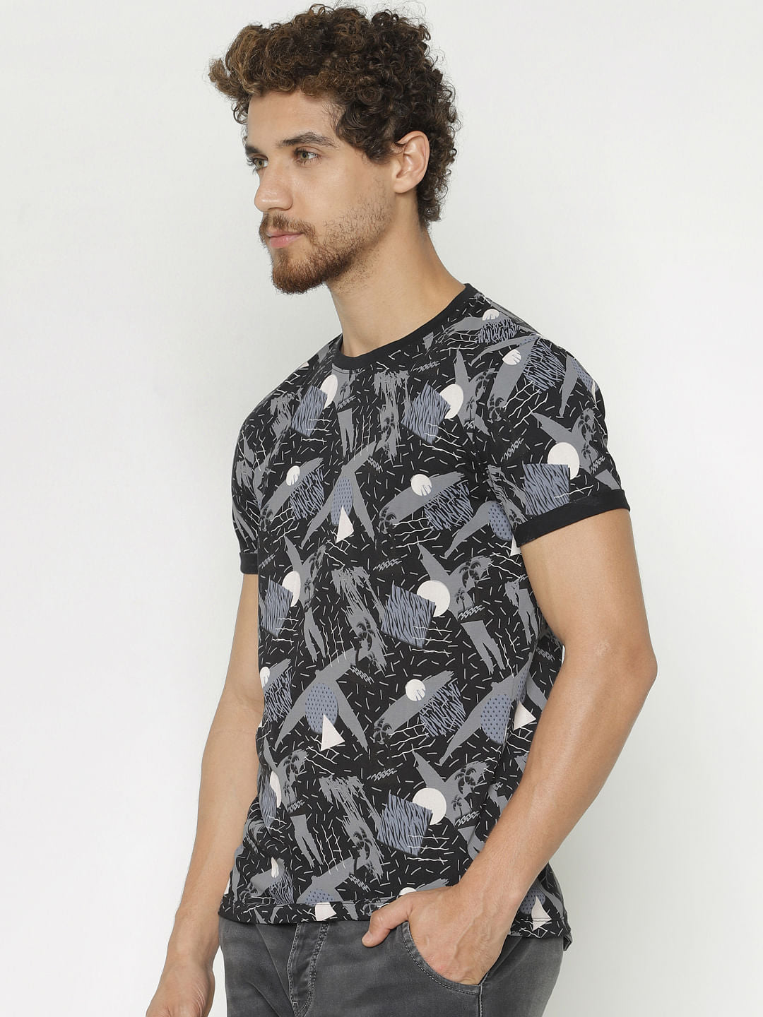 Black All Over Print Crew Neck T-Shirt
