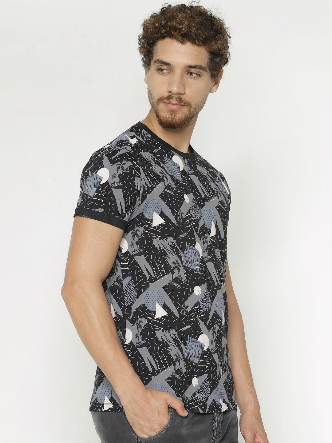 Black All Over Print Crew Neck T-Shirt