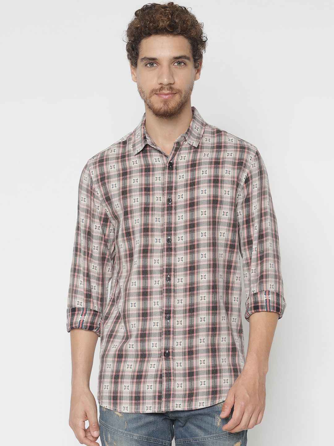 Brown Printed Full Sleeves Shirt - S