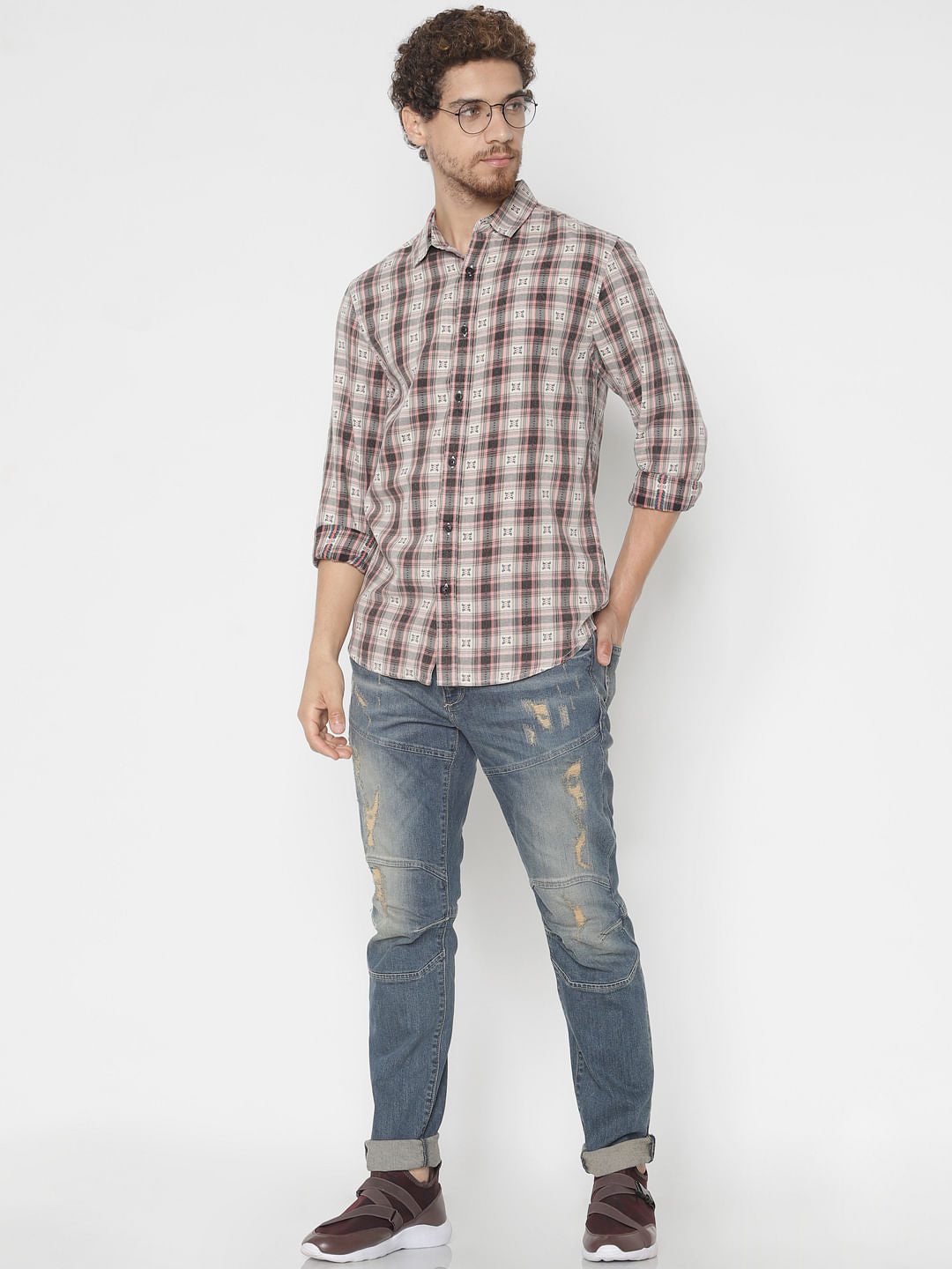 Brown Printed Full Sleeves Shirt