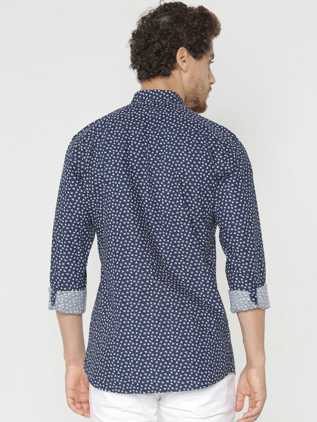 Navy Blue Printed Full Sleeves Shirt