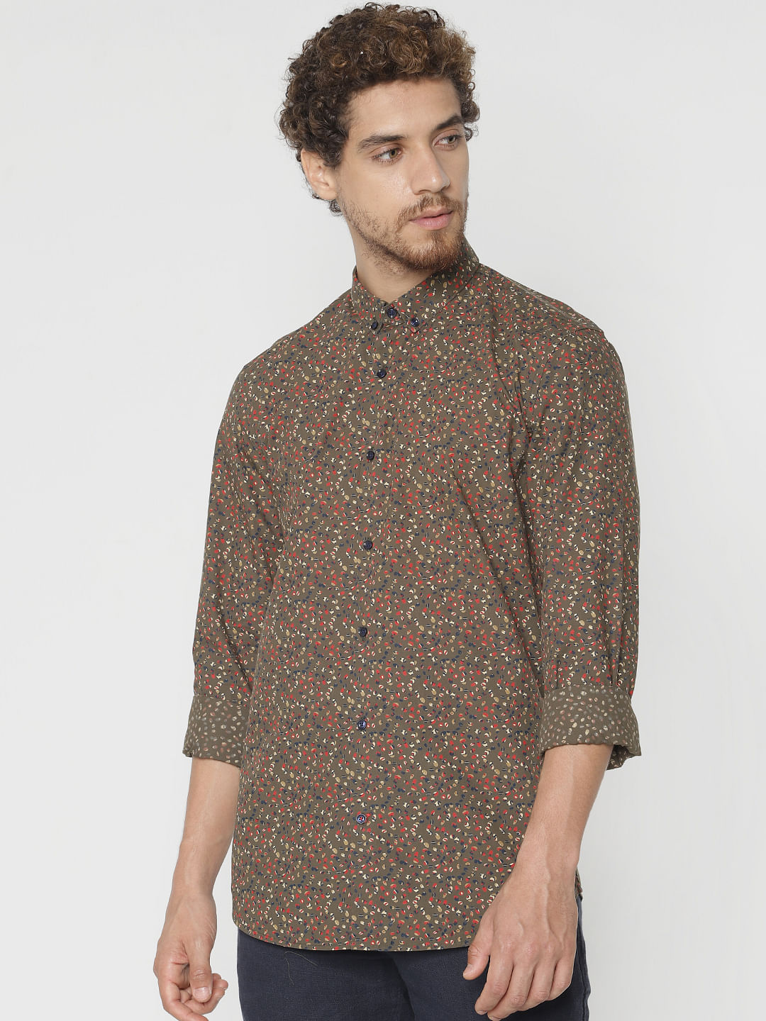 Brown Printed Full Sleeves Shirt - S