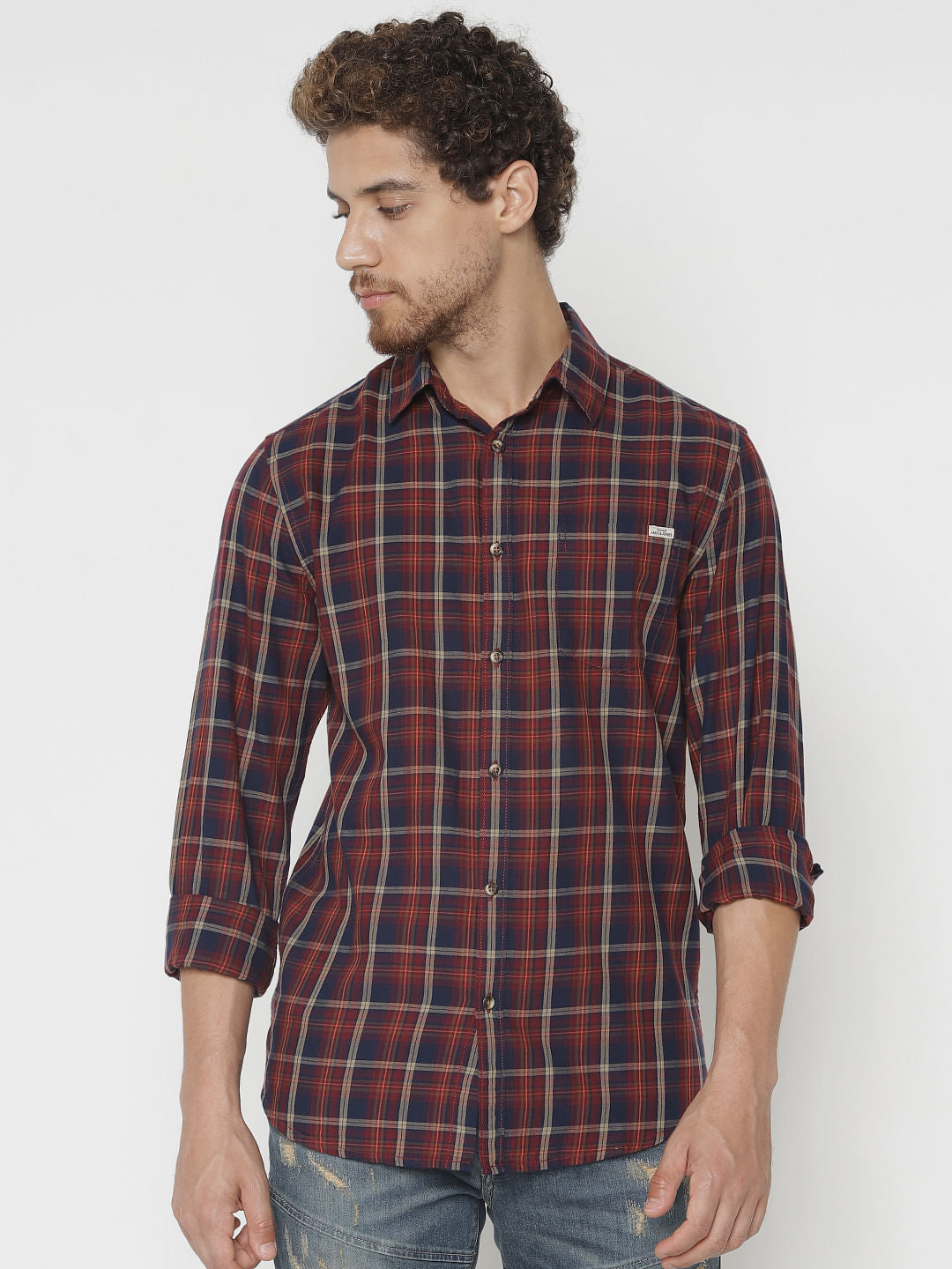 Red Check Full Sleeves Shirt - S