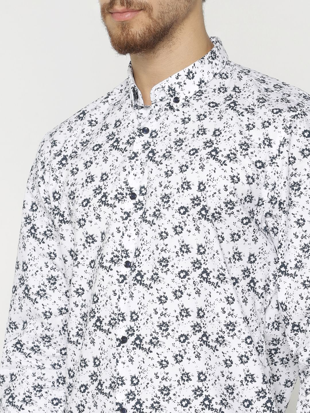 White All Over Print Full Sleeves Shirt