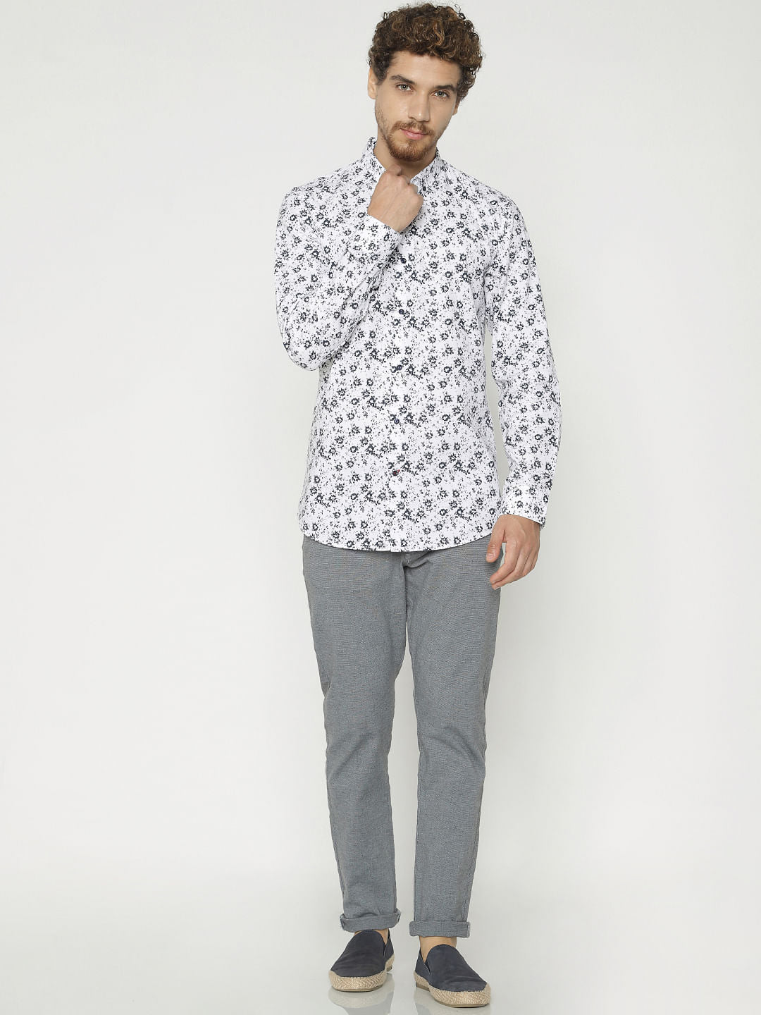 White All Over Print Full Sleeves Shirt