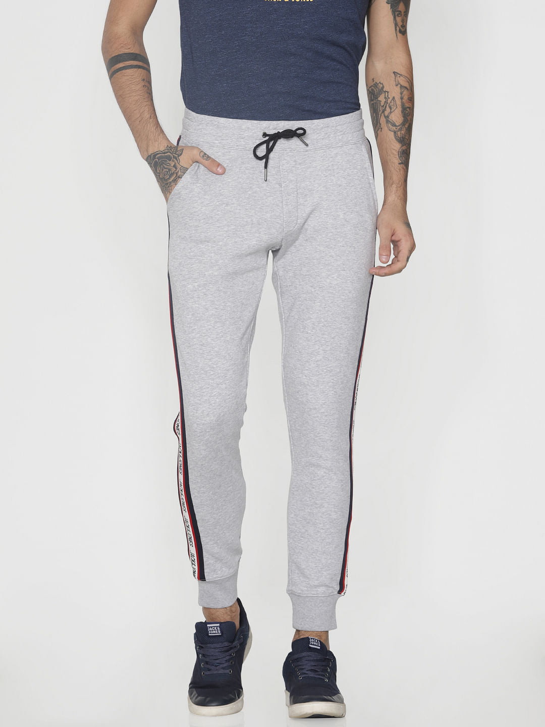 Grey Tape Detail Drawstring Sweatpants - S
