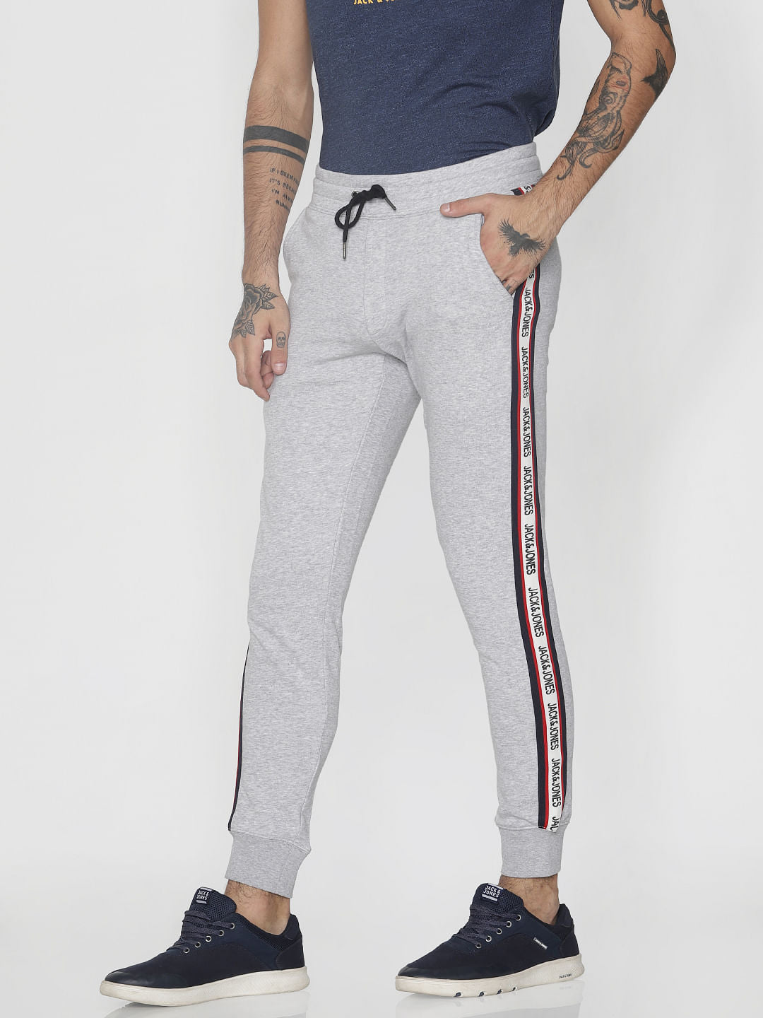 Grey Tape Detail Drawstring Sweatpants
